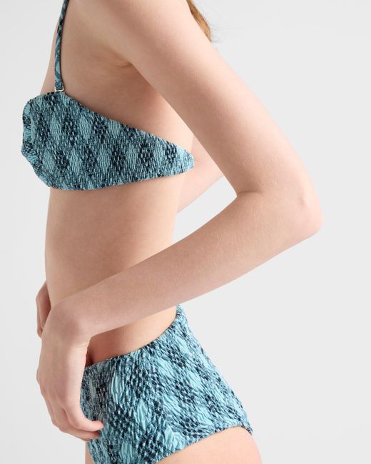 Prada Blue Checked Print Jersey Bikini Bottom