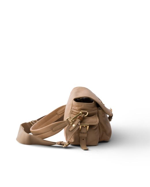 Prada Brown Explore Medium Nappa Leather Shoulder Bag With Flap