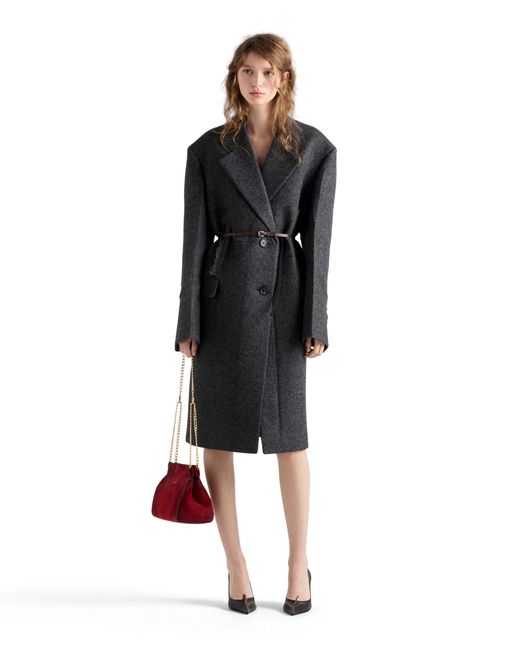Prada Black Single-Breasted Shetland Wool Coat