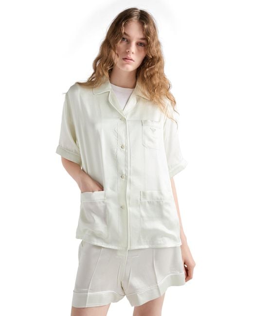Prada White Vintage-Look Satin Pajamas With Shorts
