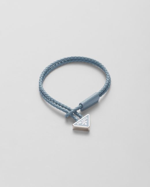 Prada Blue Braided Nappa Leather Bracelet for men