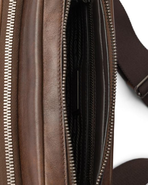 Prada Brown Leather Shoulder Bag for men