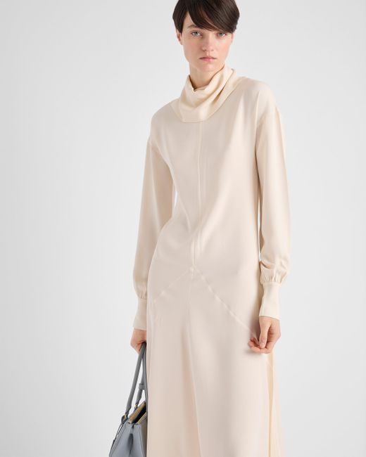 【日本入手困難】プラダ Silk broadcloth midi-dress ワンピース Prada Silk Broadcloth Midi-Dress in Natural | Lyst