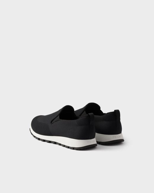 Prada White Stretch Knit Slip-On Sneakers for men