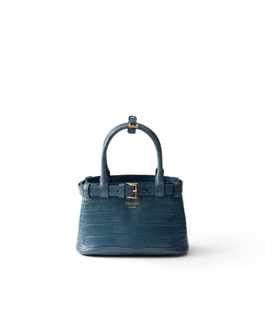 Prada Blue Buckle Small Crocodile Leather Handbag
