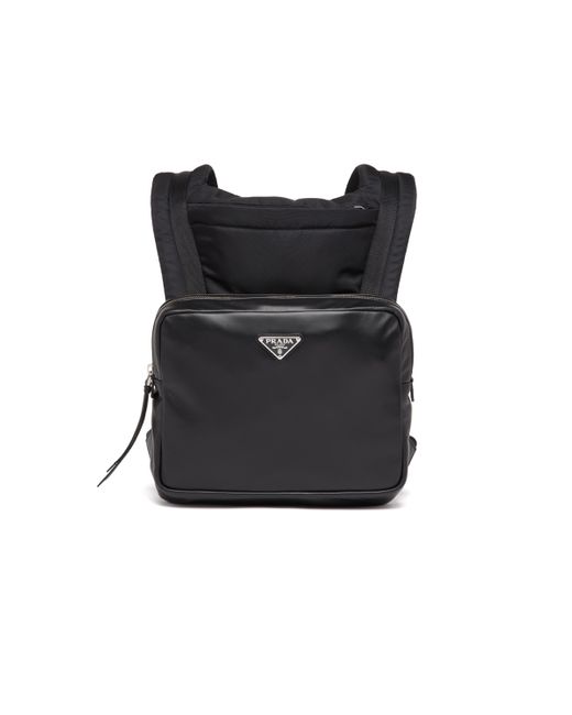 Prada Black Leather Backpack With Hood for men