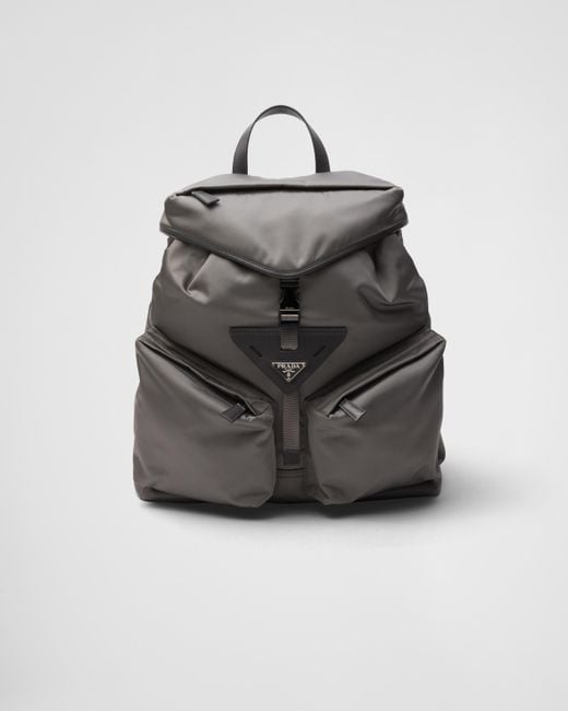 Prada Gray Re-nylon And Leather Backpack for men