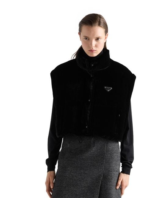 Prada Black Convertible Cropped Velvet Down Jacket