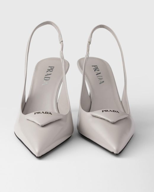 Prada White Brushed Leather Slingback Pumps