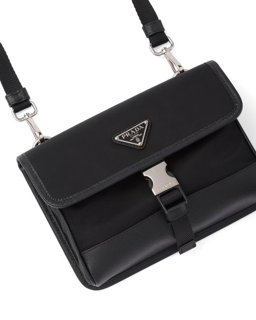 Prada Black Re-Nylon And Saffiano Leather Smartphone Case for men
