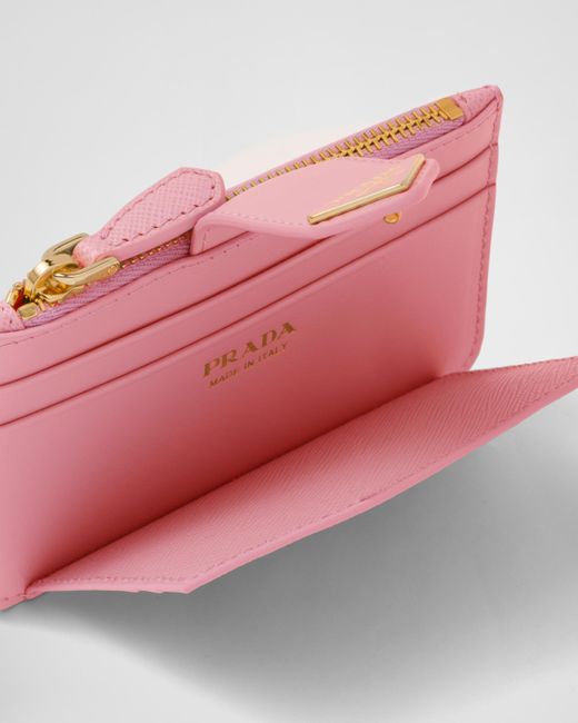 Prada Pink Saffiano And Smooth Leather Card Holder