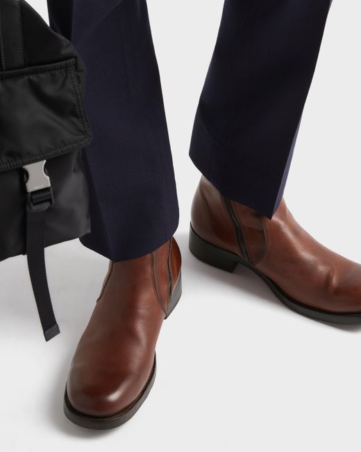 Bottes En Cuir Avec Fermeture À Glissière Prada pour homme en coloris Brown