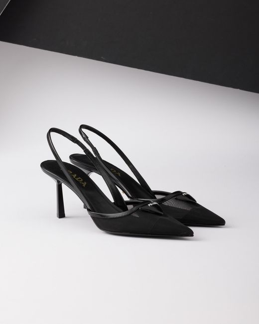 Prada White Mesh Fabric Slingback Pumps