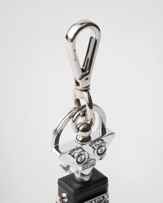 Prada White Saffiano Leather Robot Trick Keychain for men