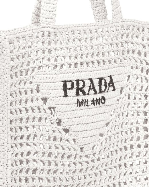 Prada White Crochet Tote Bag