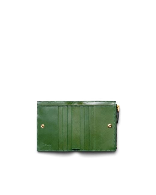 Prada Green Small Woven Madras Leather Wallet, Aquamarine