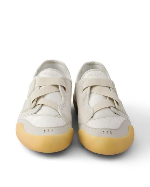 Prada White Speedrock Leather And Mesh Fabric Sneakers, Size 5,5 for men
