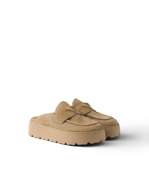 Prada Natural Suede Flatform Mules