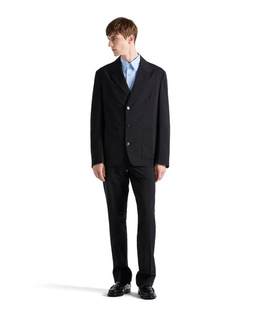 Prada Black Single-Breasted Wool Blend Jacket for men
