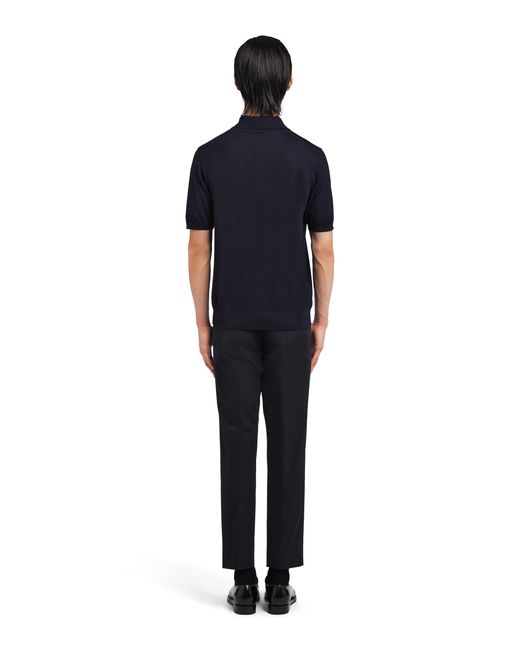 Prada Blue Superfine Wool Polo Shirt for men