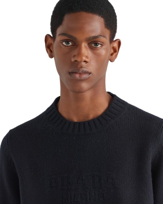 Prada Blue Wool And Cashmere Crew-Neck Sweater for men