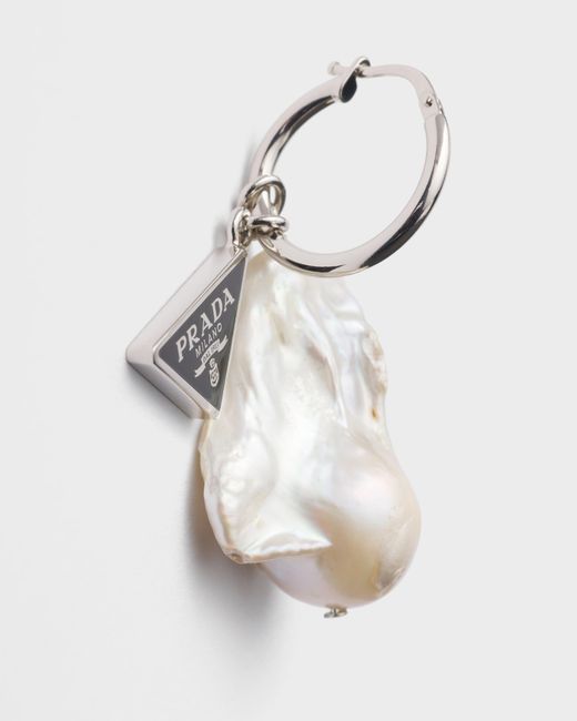Prada White Metal And Pearl Earrings