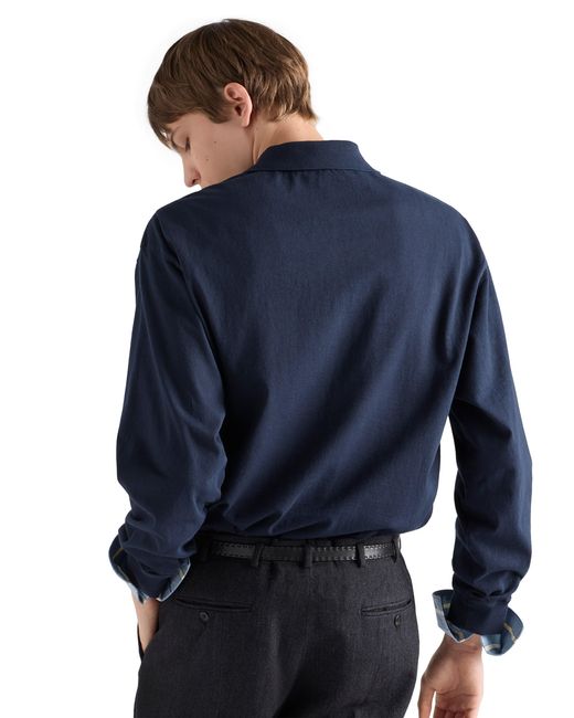 Prada Blue Long-Sleeved Cotton Polo Shirt for men