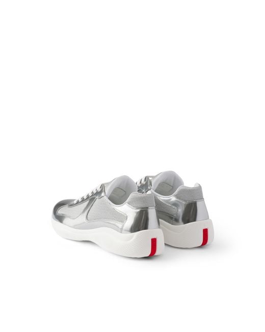 Prada White America's Cup Metallic Leather And Bike Fabric Sneakers for men