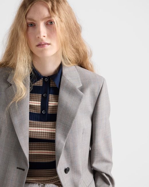Prada Gray Single-Breasted Checked Grisaille Jacket
