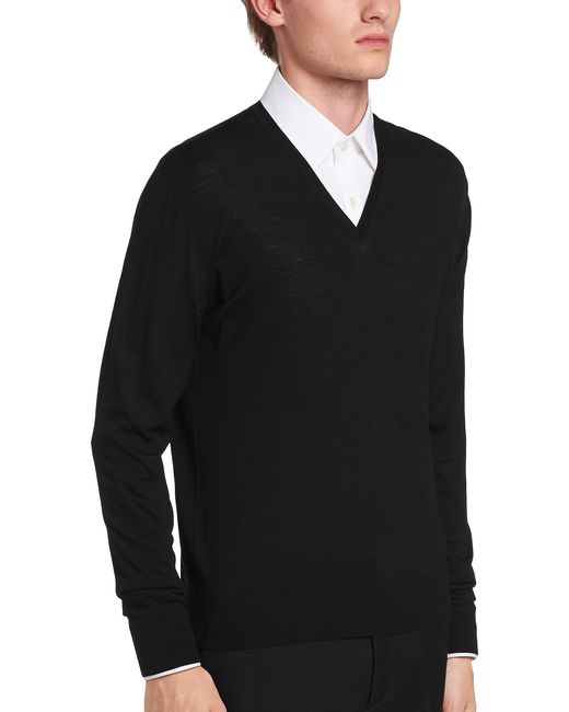 Prada Black Knitted V-Neck Sweater for men