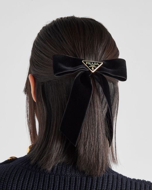 Prada Velvet Hair Clip in Black | Lyst UK
