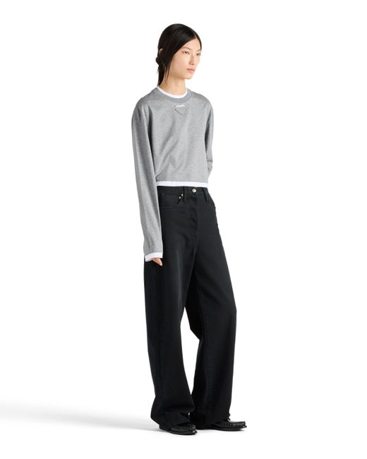 Camiseta De Manga Larga En Punto De Algodón, Mujer, Talla Prada de color Gray