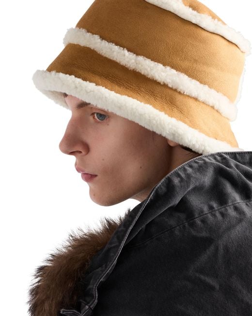 Prada Natural Suede Shearling Bucket Hat for men