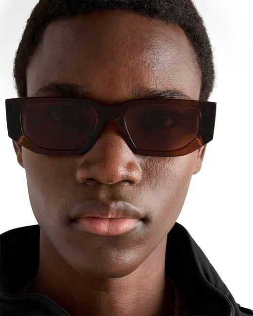 Prada Brown Sunglasses With Triangle Logo for men