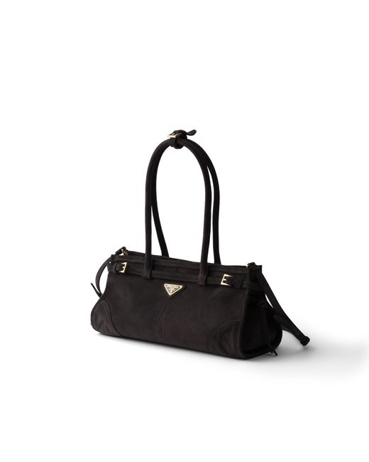 Prada Black Bonnie Medium Suede Handbag
