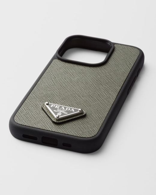 Prada Gray Saffiano Leather Cover For Iphone 15 Pro for men