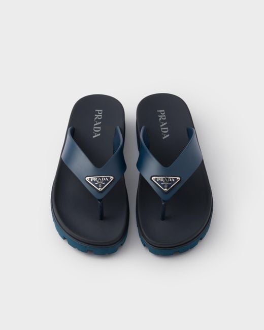 Prada Blue Rubber Thong Sandals for men
