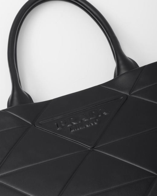 Prada Black Leather Tote Bag With Topstitching for men