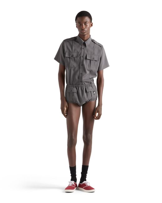 Prada Gray Short-Sleeved Technical Fabric Shirt for men