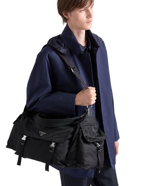 Prada Black Explore Re-Nylon And Leather Duffel Bag