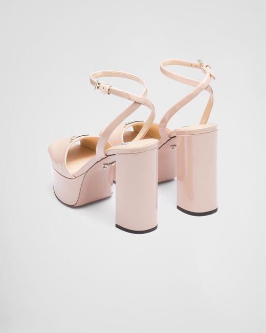 Prada Pink Triangle-logo Patent Leather Sandals