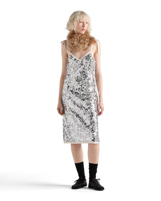 Prada White Embroidered Sequin Dress
