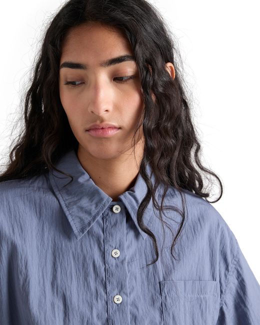 Prada Blue Short-Sleeved Technical Pongé Dress, Aviator