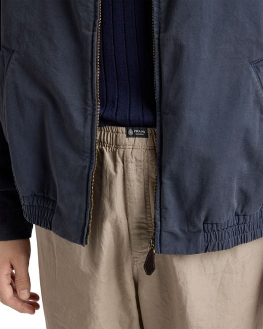 Prada Blue Cotton Jacket With Leather Details for men