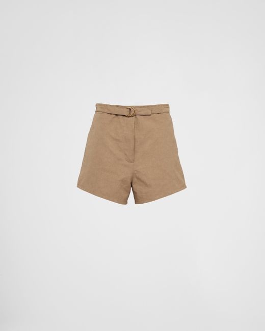 Prada Natural Shorts Aus Panama-Baumwolle Und Leinen