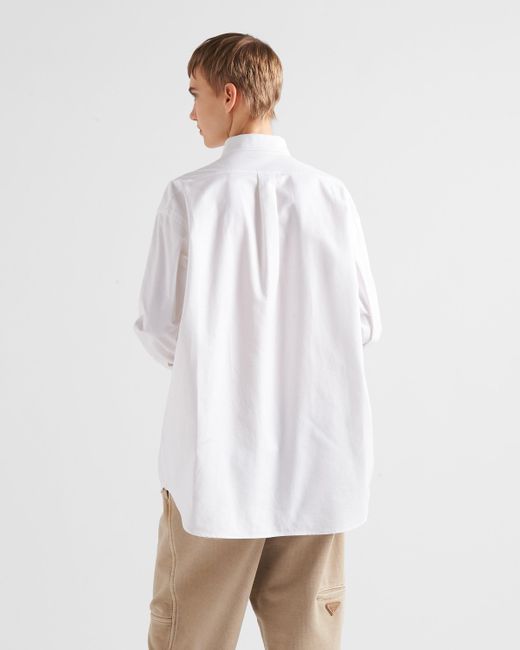 Prada White Embroidered Oxford Cotton Shirt