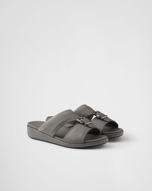 Sandales En Cuir Saffiano Prada pour homme en coloris Gray