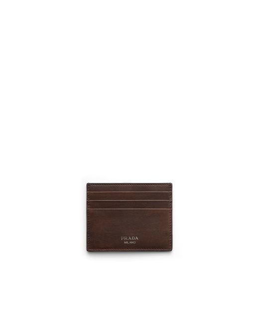 Prada Brown Leather Card Holder, Cocoa for men