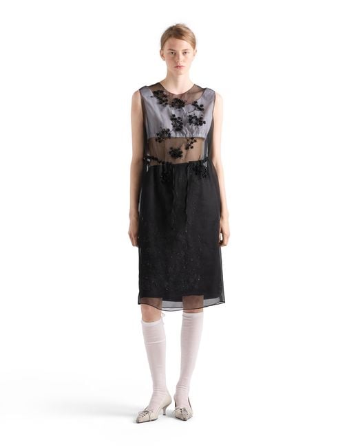 Prada Black Embroidered Silk Cigaline Dress