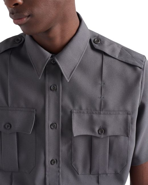 Prada Gray Short-Sleeved Technical Fabric Shirt for men